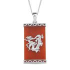 Rote Jade Drachen-Anhänger mit Kette, 925 Silber rhodiniert, ca. 17.24 ct