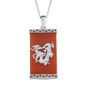 Rote Jade Drachen-Anhänger mit Kette, 925 Silber rhodiniert, ca. 17.24 ct