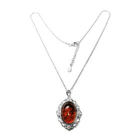 Natürlicher baltischer Bernstein und Zirkon Anhänger mit 43+2,5cm Kette
