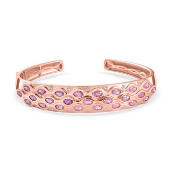 Ilakaka Rosa Saphir (Fissure gef&uuml;llt), Wei&szlig;er Zirkon Armreif ca. 19 cm 925 Silber Ros&eacute;gold Vermeil ca. 9,41 ct.