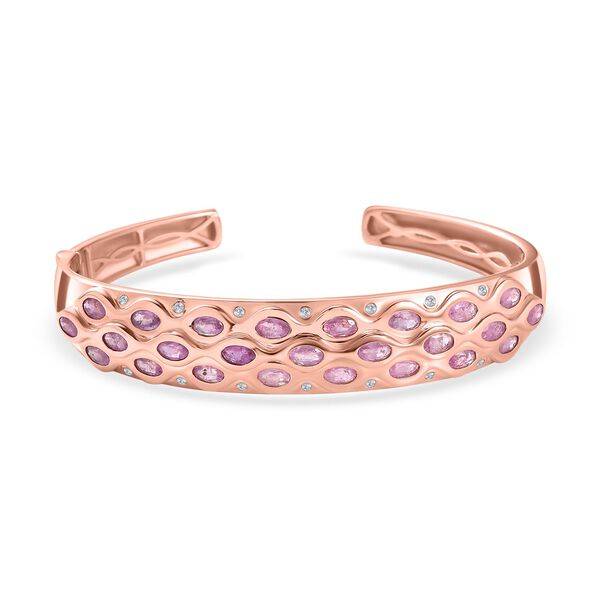 Ilakaka Rosa Saphir (Fissure gef&uuml;llt), Wei&szlig;er Zirkon Armreif ca. 19 cm 925 Silber Ros&eacute;gold Vermeil ca. 9,41 ct.