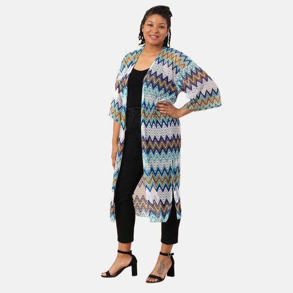 Geh&auml;kelter Kimono, Meshgewebe, Blau image number 3