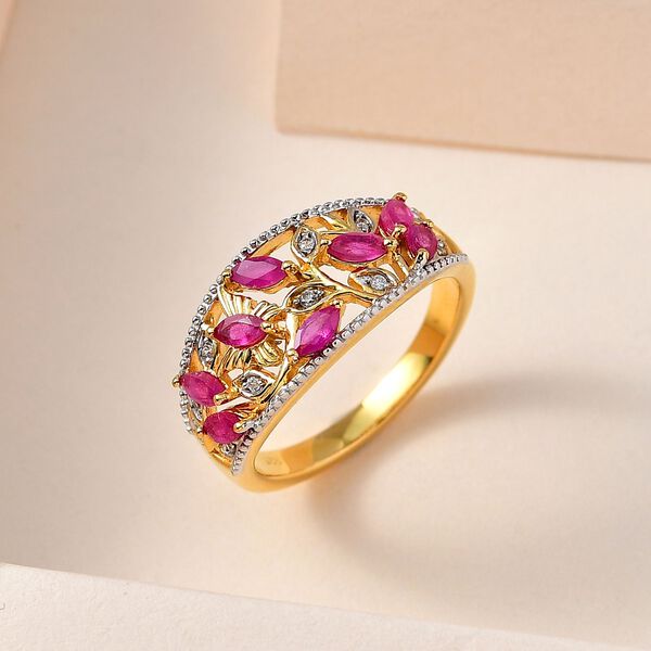 Afrikanischer Rubin, Weißer Zirkon Ring, 925 Silber Gelbgold Vermeil, (Größe 21.00) ca. 1.32 ct image number 2