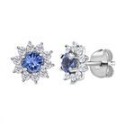 Tansanit und weiße Zirkon Ohrstecker, 925 Silber platiniert ca. 1.09 ct