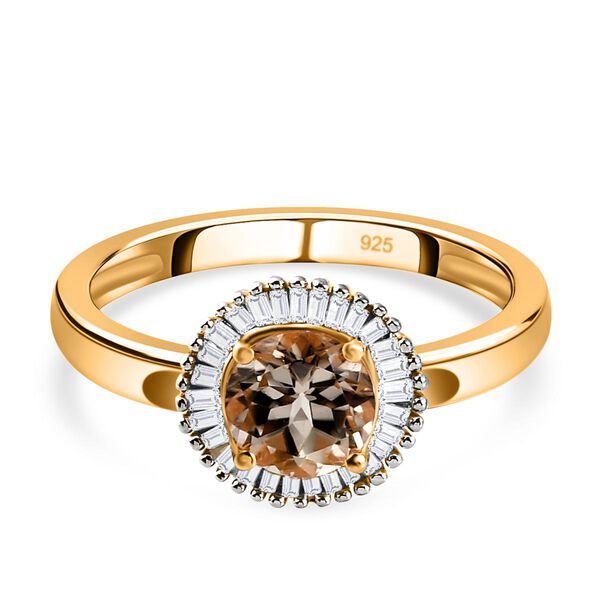 AAA Turkizit und wei&szlig;er Diamant-Ring, 925 Silber Gelbgold Vermeil  ca. 1,09 ct