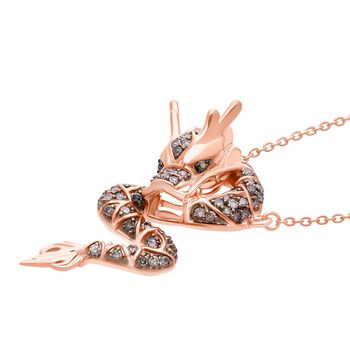 GP - Kanchanaburi Blauer Saphir, Nat&uuml;rlicher Champagner Diamant Schmuckset ca. 50 cm 925 Silber 750 Ros&eacute;gold Vermeil ca. 0,25 ct.