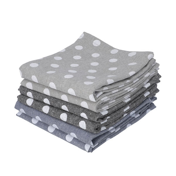 6er Set, bedruckte K&uuml;chent&uuml;cher (50x70cm), Tupfen Muster, Blau, Schwarz und Grau image number 2