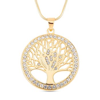 Kristall Lebensbaum Anh&auml;nger mit Kette, goldfarben