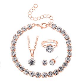 Weißer Kristall Schmuckset Nickelfreies Messing rosévergoldferben, Flexibles (Größe 17.00-18.00)