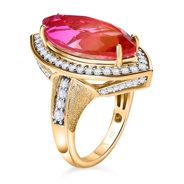 Sunset Triplett Quarz, Wei&szlig;er Zirkon Ringe 925 Silber Gelbgold Vermeil (Gr&ouml;&szlig;e 17.00) ca. 9.22 ct image number 5