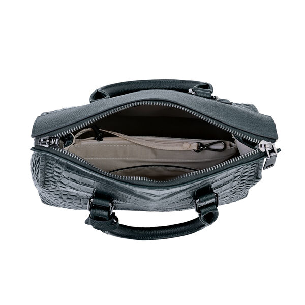 Schultertasche aus 100% echtem Leder mit Kroko-Prägung und abnehmbarem Riemen, Dunkelgrün  image number 5