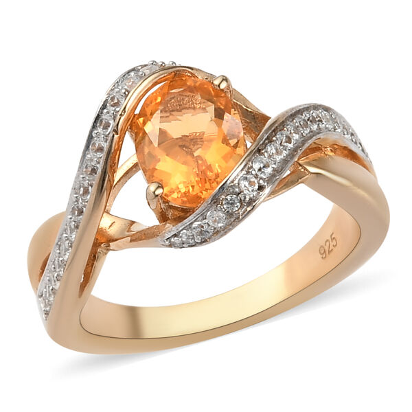 Mexikanischer Kirschfeuer-Opal und Zirkon Ring 925 Silber vergoldet  ca. 1,17 ct image number 4