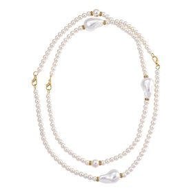 3er Set Weiße Muschelkernperlen-Schmuckstücke, bestehend aus Armband (ca. 19 cm) und zwei Halsketten (ca. 40 cm und 50 cm), gelb vergoldet