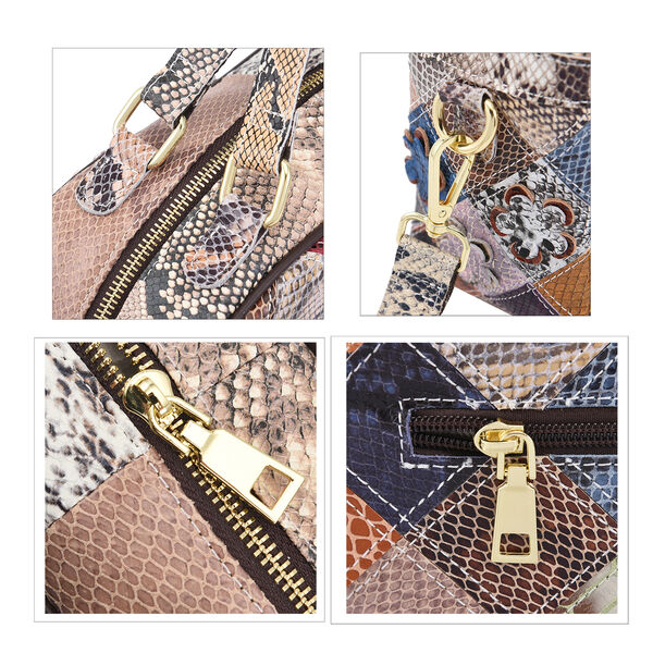 Chaos by Elsie: Patchwork Crossbody Tasche aus 100% echtem Leder mit RFID Schutz, Gr&ouml;&szlig;e 26x12x22 cm, blau image number 5