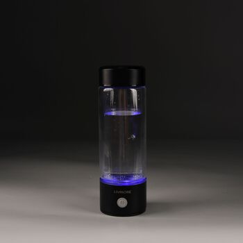 LIVMORE doppelwandige Wasserstoff Wasserflasche 300ml, SPE PEM, Borosilikatglas, USB Akku, Schwarz
