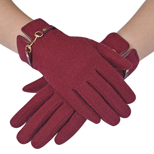 LA MAREY - Kaschmirwolle Handschuhe mit Schnalle, Gr&ouml;&szlig;e 23x9 cm, Weinrot image number 2