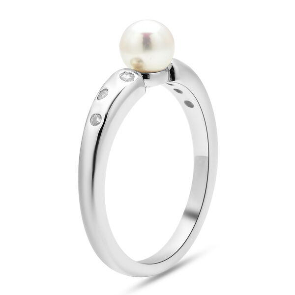 Japanische Akoya Perle und Zirkon Ring 925 Silber rhodiniert  ca. 0,13 ct image number 4