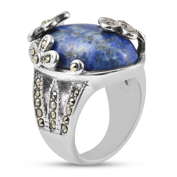 Lapislazuli und Markasit Ring in Edelstahl image number 5