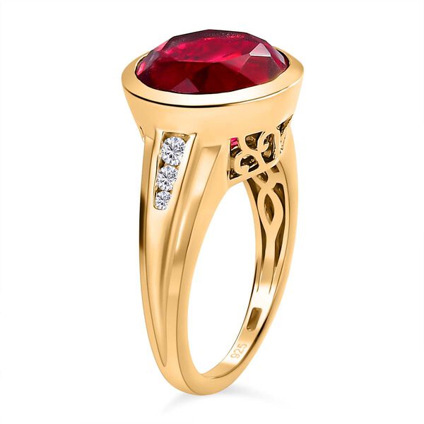 Magenta Rosa Quarz Triplette, wei&szlig;er Zirkon Ring, 925 Silber vergoldet (Gr&ouml;&szlig;e 16.00) ca. 5.34 ct image number 4