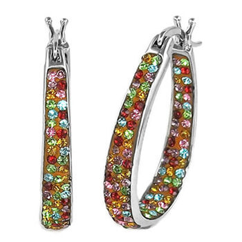 Mehrfarbige Kristall-Ovale Reif-Creolen, Messing rhodiniert