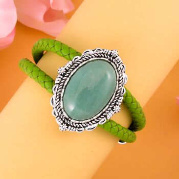 Gr&uuml;ner Aventurin Leder Armband, ca. 19 cm,  Antik-silber-Plattierung ca. 7.00 ct