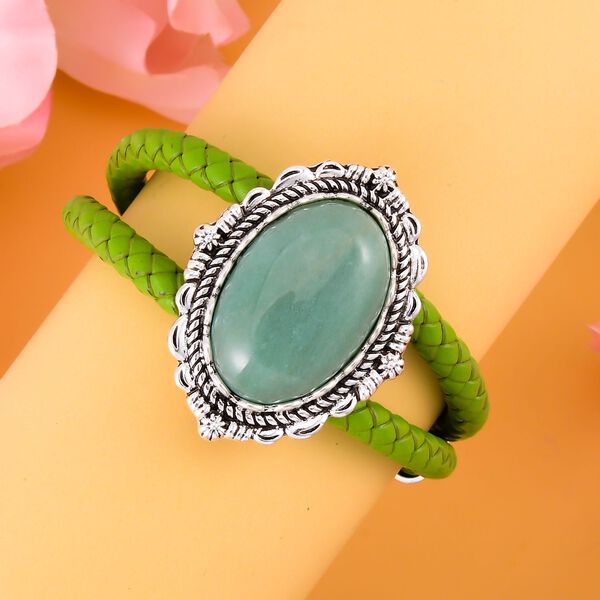 Gr&uuml;ner Aventurin Leder Armband, ca. 19 cm,  Antik-silber-Plattierung ca. 7.00 ct image number 1