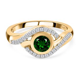 Natürlicher Chromdiopsid und weißer Zirkon-Ring, 925 Silber vergoldet  ca. 0,78 ct