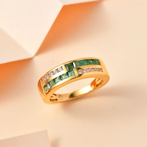 Kagem Sambischer Smaragd, Wei&szlig;er Zirkon Ring 925 Silber 750 Gelbgold Vermeil (Gr&ouml;&szlig;e 17.00) ca. 1,07 ct image number 2