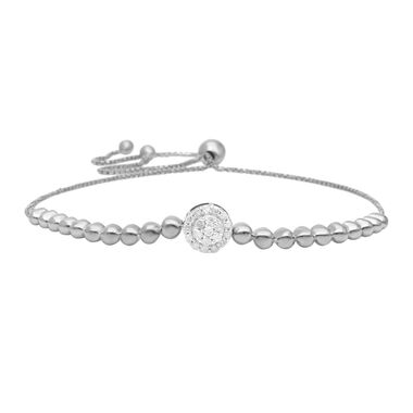 Weißes Diamant-Kugelperlen-Armband, 19cm, 925 Silber platiniert - 0,25 ct.