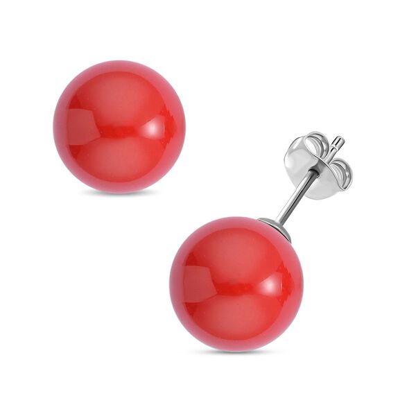 Rote Muschelkernperlen-Anhänger und Ohrringe, 925 Silber rhodiniert und Edelstahl image number 5