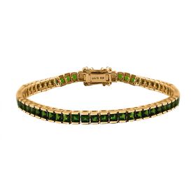 AA Natürliches Chromdiopsid Armband, ca. 18 cm, 925 Silber Gelbgold Vermeil, ca. 8.96 ct