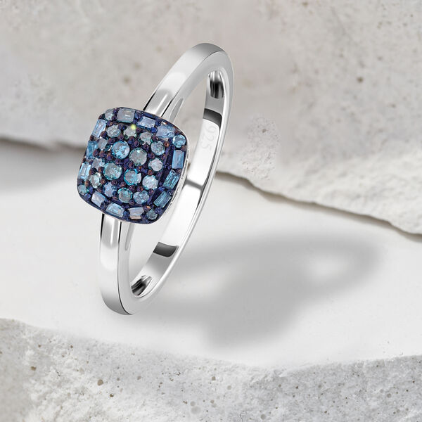 Blauer Diamant Ring, 925 Silber platiniert (Größe 16.00) ca. 0.25 ct image number 1