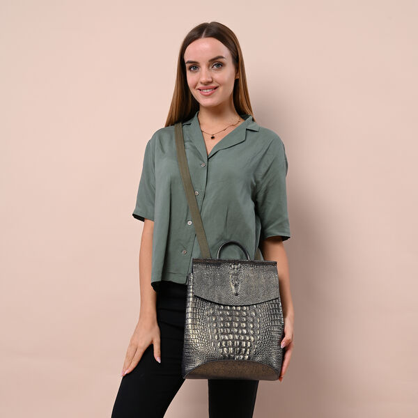 Rucksack aus 100% echtem Leder mit Kroko-Pr&auml;gung, Bronze image number 2