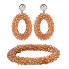 2er Set - Perlen-Armband und Ohrringe mit champagnerfarbenem Glas, Messing, goldfarben