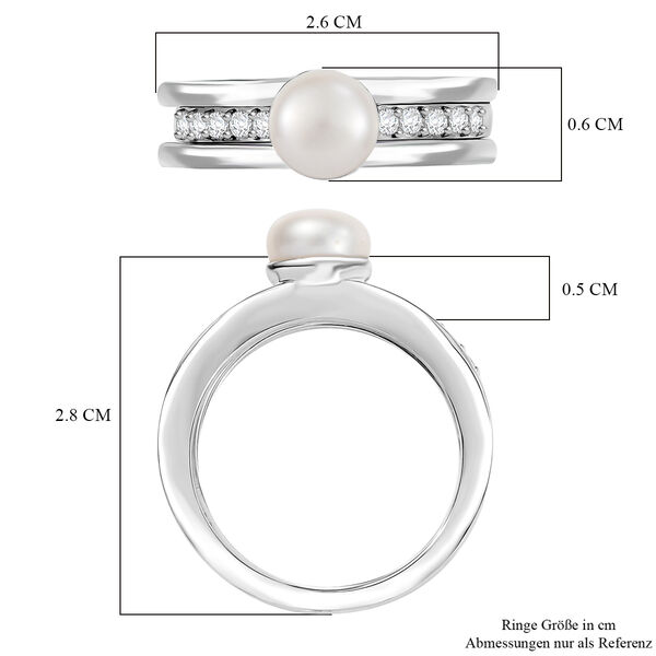 EVER TRUE S&uuml;&szlig;wasser Perle (8-8.5 mm), Wei&szlig;er Zirkon Ring Nickelfreies Messing (Gr&ouml;&szlig;e 17.00) image number 7