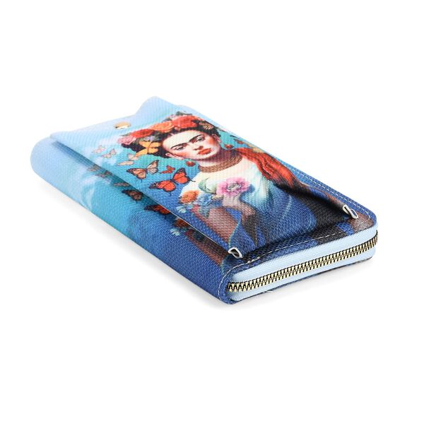 Frida Kahlo und Schmetterling Design Set, Shopper 40x12x35cm und Handy-Umh&auml;ngetasche 20x10,92x1,98cm, Blau image number 7