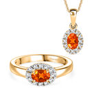 2er Set - D'Joy AAAA Blaze Feueropal Anhänger mit Kette und Ring, ca. 50 cm 925 Silber 750 Gelbgold Vermeil (Größe 18.00) ca. 1.36 ct