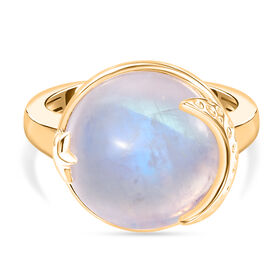 D'Joy AA Meetiyagoda Regenbogen Mondstein Ring 925 Silber 750 Gelbgold Vermeil (Größe 20.00) ca. 11.04 ct