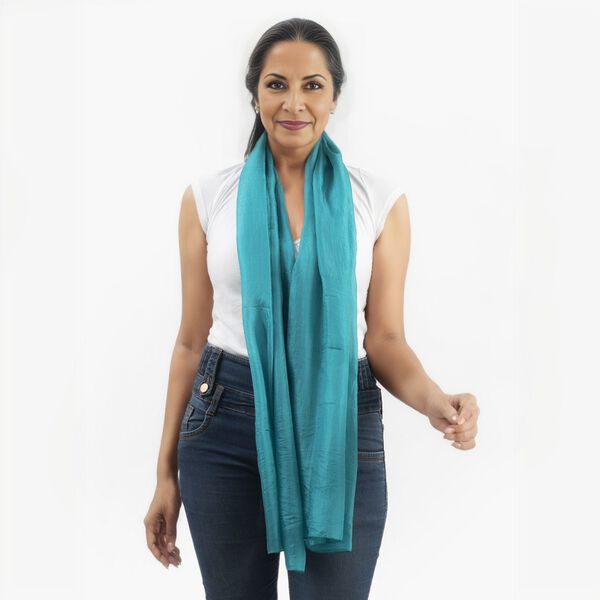 100 % natürlicher Satin Seiden Schal, 48x160 cm, Türkis image number 3