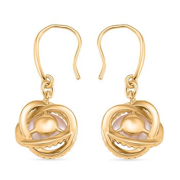 Pfirsich-S&uuml;&szlig;wasser Perle (8-10 mm), Wei&szlig;er Zirkonia Ohrringe Nickelfreies Messing vergoldet