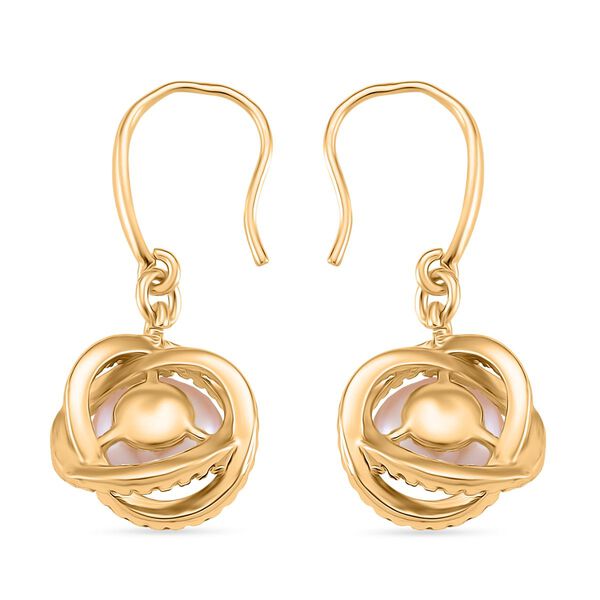 Pfirsich-S&uuml;&szlig;wasser Perle (8-10 mm), Wei&szlig;er Zirkonia Ohrringe Nickelfreies Messing vergoldet image number 4