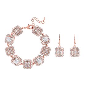 2er Set - Weißer Kristall Armband und Ohrringe, rosefarben