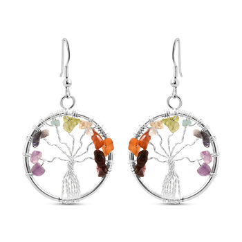 Mehrfarbige Edelsteine Lebensbaum-Ohrringe, silberfarben ca. 3.00 ct