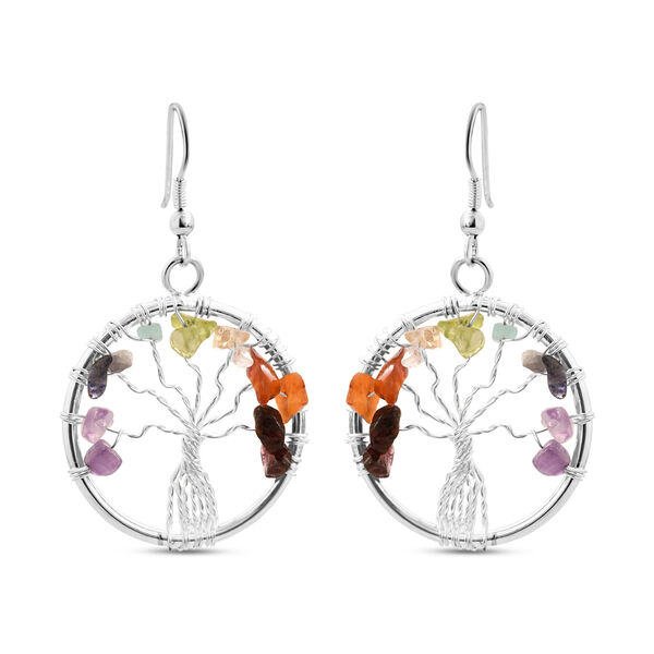 Mehrfarbige Edelsteine Lebensbaum-Ohrringe, silberfarben ca. 3.00 ct image number 0