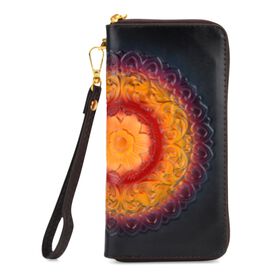 PU-Brieftasche mit geprägtem Mandala-Muster, 19x2,5x10cm, Gelb, rot und schwarz