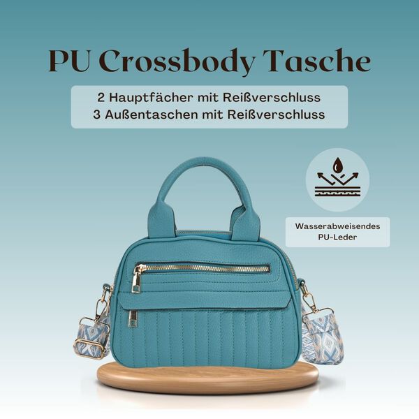 Crossbody-Tasche mit mehreren Rei&szlig;verschlussf&auml;chern und abnehmbarem Gurt, 25x9x18cm, T&uuml;rkis image number 2