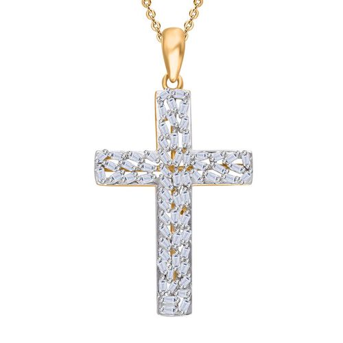 LUXURIANT DIAMOND- SI-GH Labor Diamant Kreuz Anhänger mit 50cm Kette, 925 Silber 750 Gelbgold Vermeil - 0,33 ct. image number 0