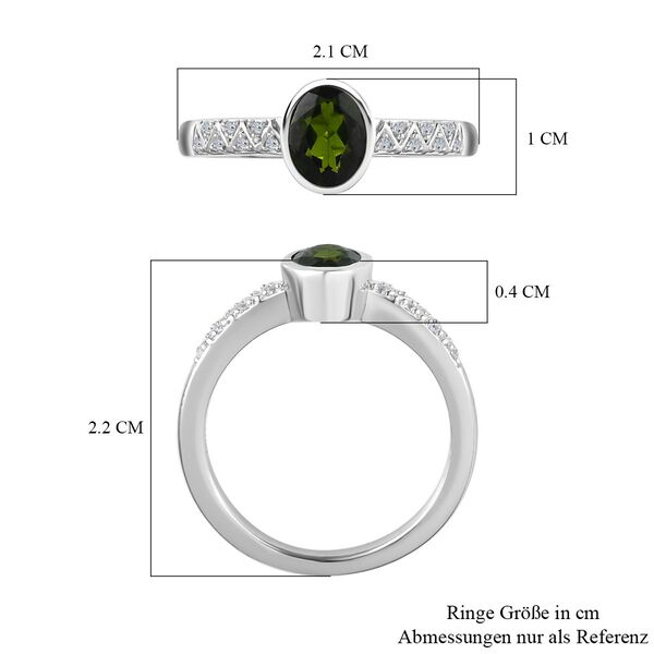 Nat&uuml;rlicher Chromdiopsid, Wei&szlig;er Zirkon Ring 925 Silber platiniert (Gr&ouml;&szlig;e 17.00) ca. 0,90 ct image number 7