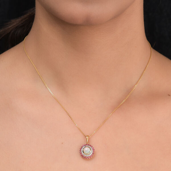 Nat&uuml;rlicher, &auml;thiopischer Opal, afrikanischer Rubin und Zirkon-Halo-Anh&auml;nger in Silber image number 2