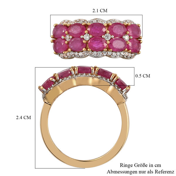 Afrikanischer Rubin und weißer Zirkon-Ring, (Fissure gefüllt), 925 Silber vergoldet image number 7